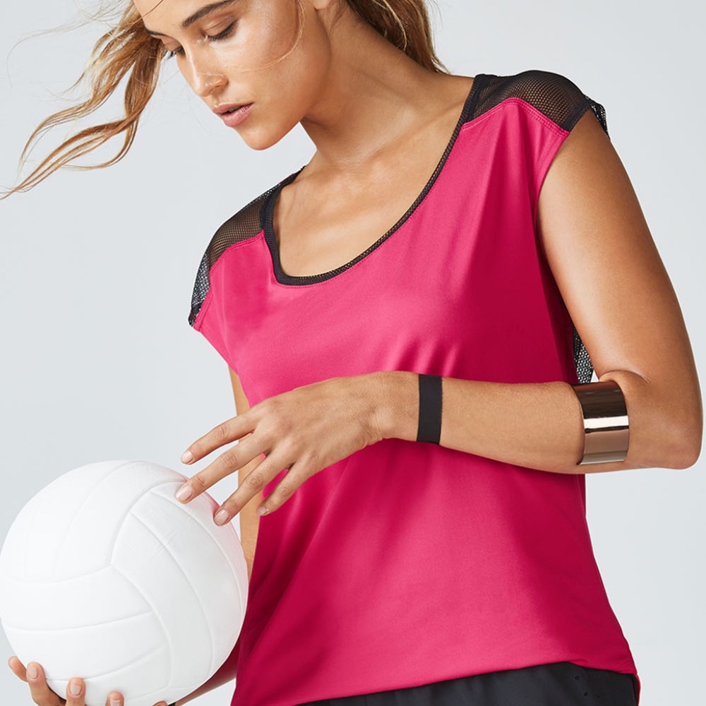 NWT Fabletics Vanessa Top Mesh Cosmo/Black  XS Pink